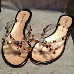 Wild Diva Silver Sandals with Rhinestone Embellishments
